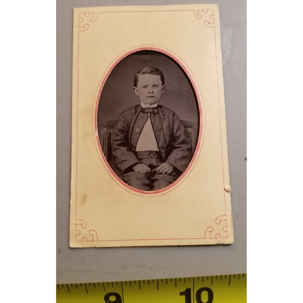 Late 1860s Tintype Photograph Young Boy in Card Envelope Paper Sleeve